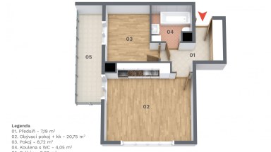 Pronájem bytu 2+kk/B, 50 m2, ul. Farkašova, Praha 9 – Kyje.